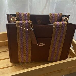 Coach Brown Tote with Purple Straps